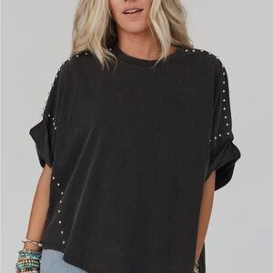 THREE BIRDS NEST Black Studded Women's Top